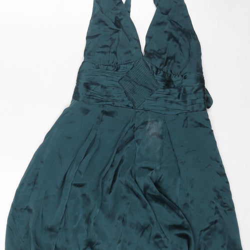 Warehouse Women’s Green Silk Halter Knee Length Party Dress Size 10