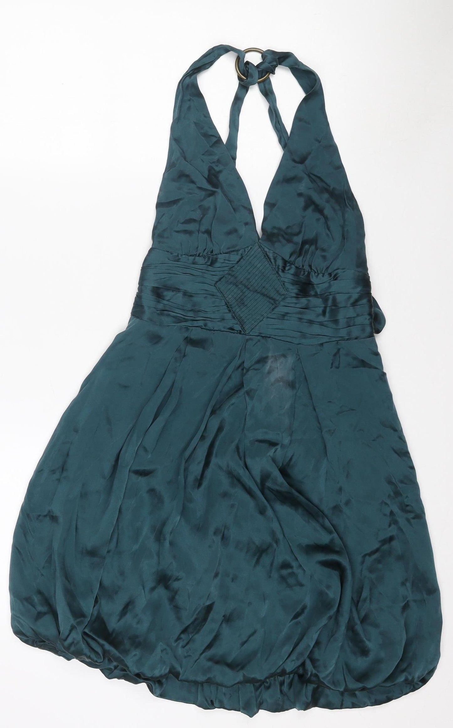 Warehouse Women’s Green Silk Halter Knee Length Party Dress Size 10
