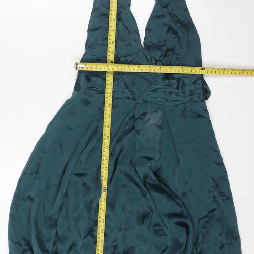 Warehouse Women’s Green Silk Halter Knee Length Party Dress Size 10