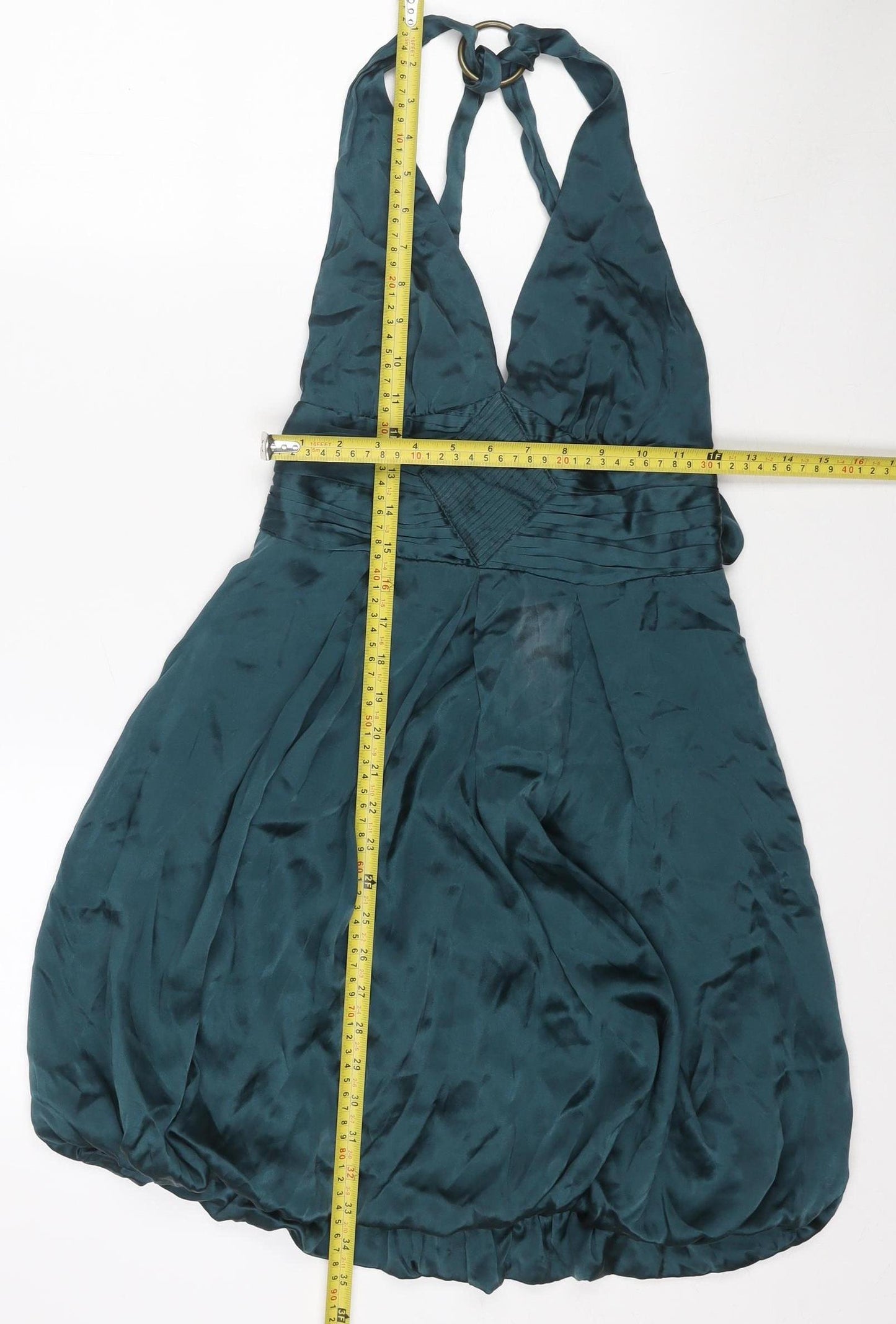 Warehouse Women’s Green Silk Halter Knee Length Party Dress Size 10