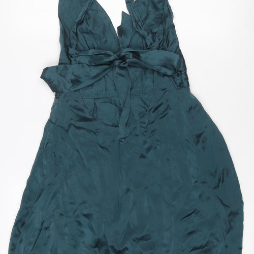 Warehouse Women’s Green Silk Halter Knee Length Party Dress Size 10