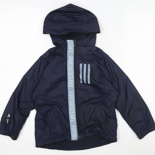 Adidas Boys Navy Blue 4-5 Years Windbreaker Hooded Active Jacket
