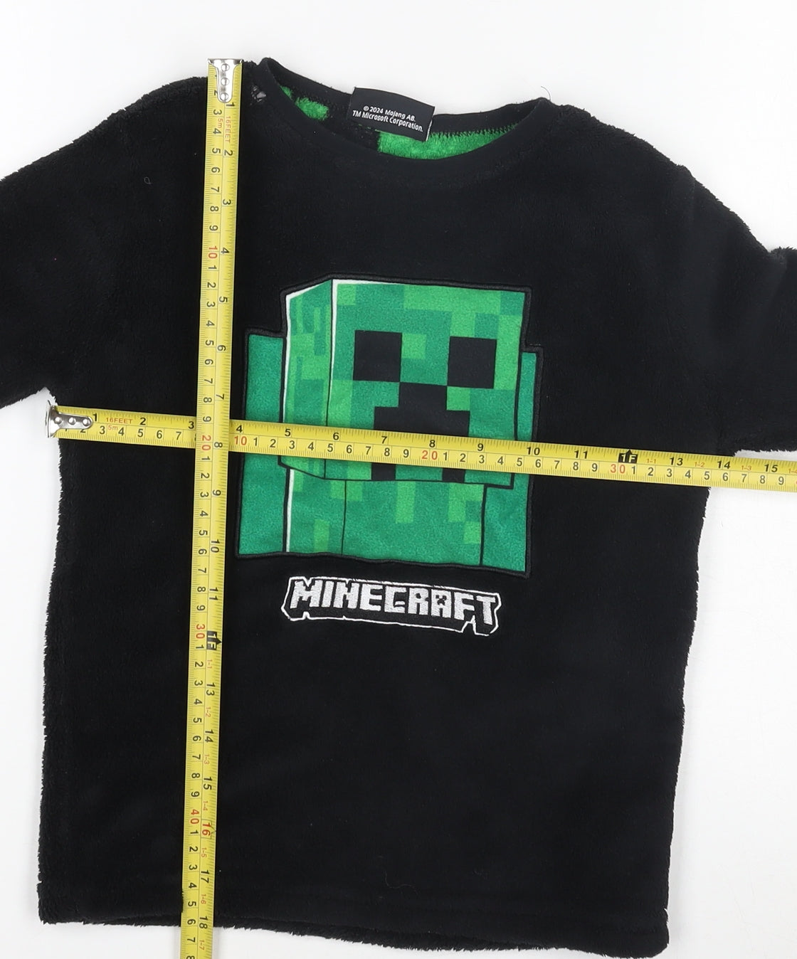 Minecraft Boys Black Creeper Fleece Pyjama Top 7-8 Years Nightwear