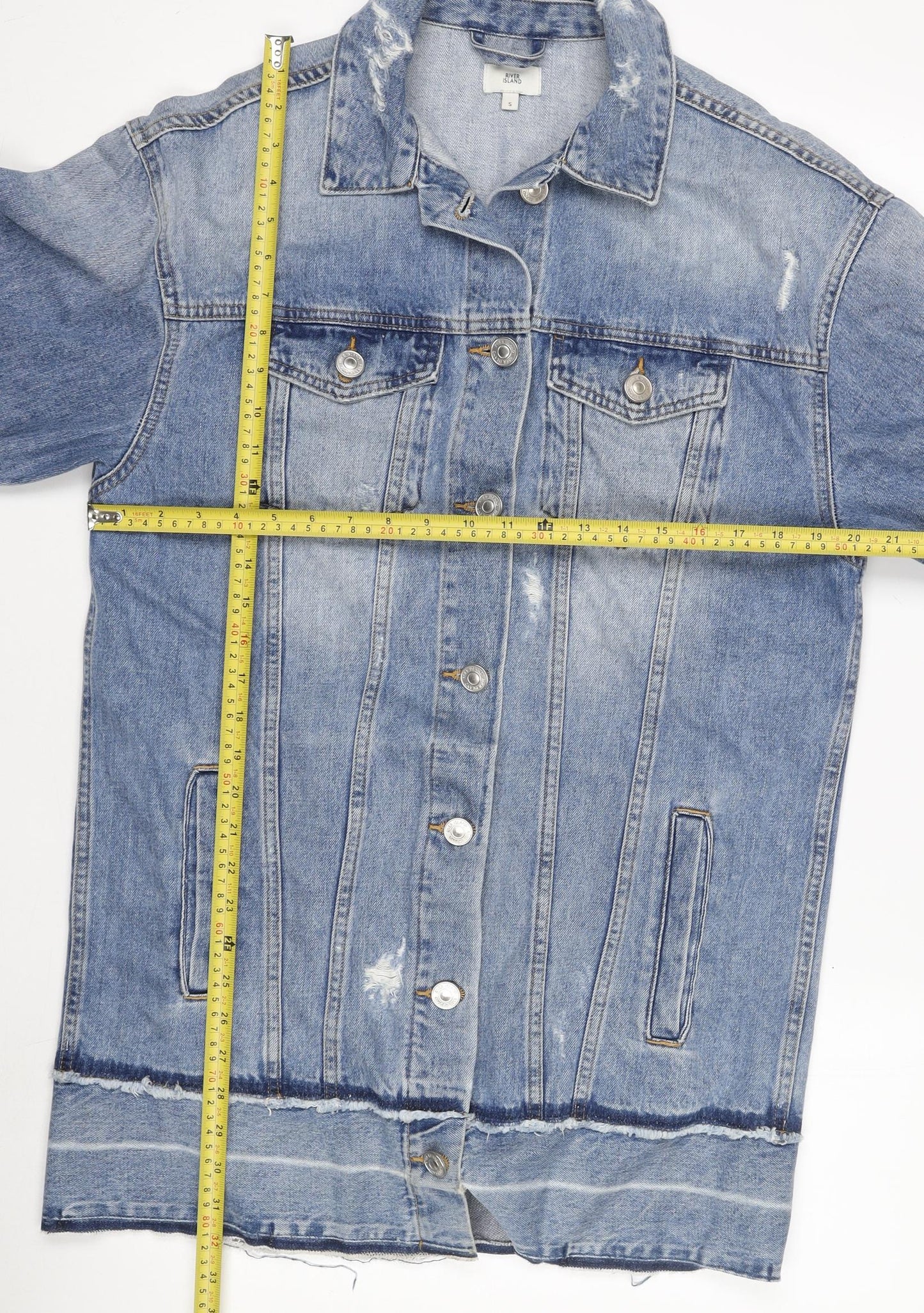 River Island Womens Blue Denim Distressed Jacket Size S