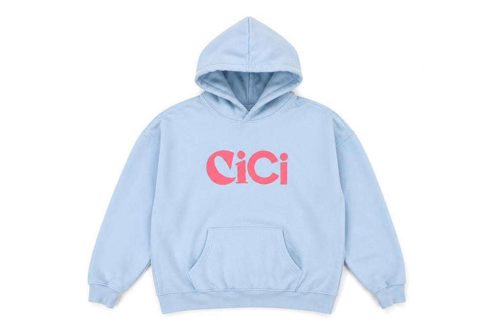 Front view of CiCi Loud & Proud Women's Light Blue Pullover Hoodie L