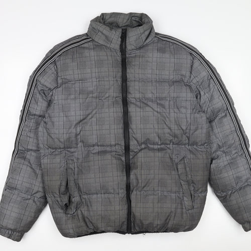 Brave Soul Men's Grey Check Puffer Jacket M Winter Polyester Zip Up