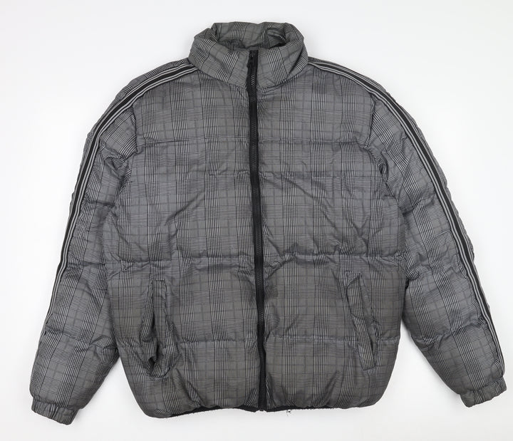 Brave Soul Men's Grey Check Puffer Jacket M Winter Polyester Zip Up