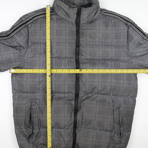 Brave Soul Men's Grey Check Puffer Jacket M Winter Polyester Zip Up
