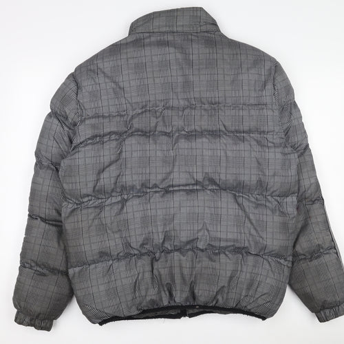 Brave Soul Men's Grey Check Puffer Jacket M Winter Polyester Zip Up