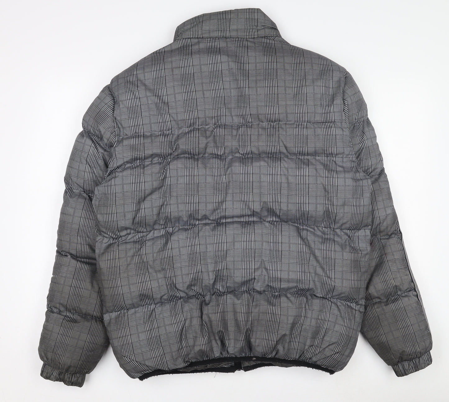 Brave Soul Men's Grey Check Puffer Jacket M Winter Polyester Zip Up
