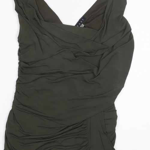 Coast Women's Green Wrap Jersey Sleeveless Blouse Size 12