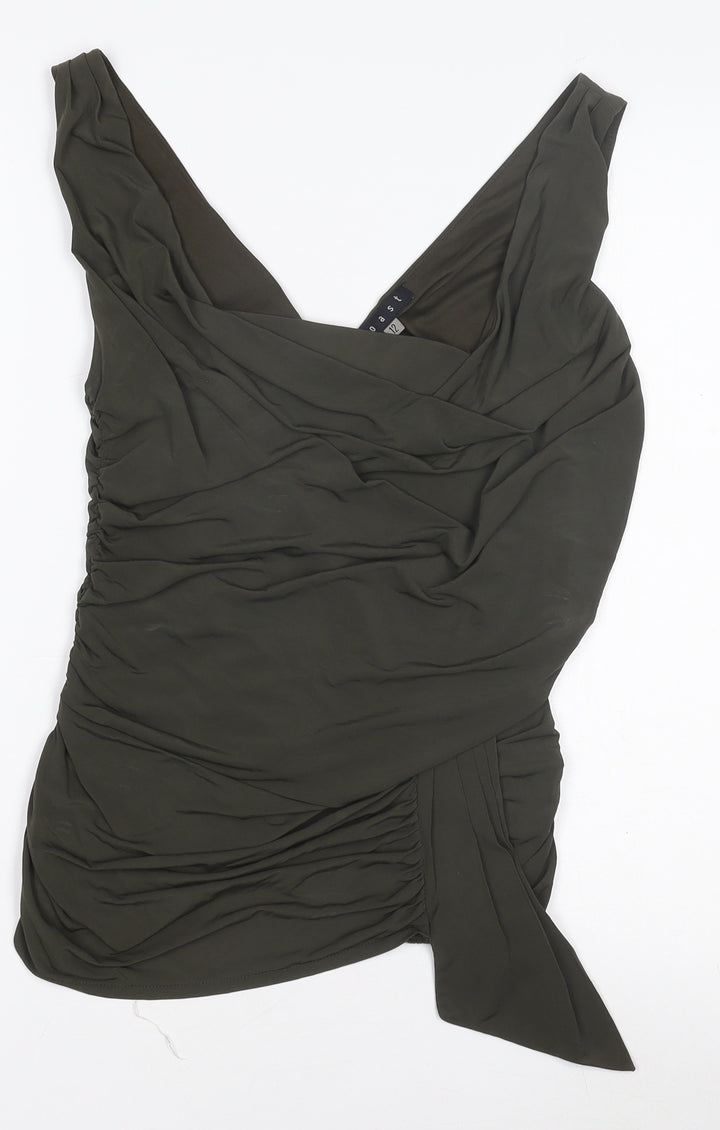 Coast Women's Green Wrap Jersey Sleeveless Blouse Size 12