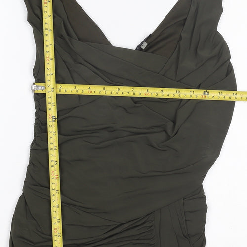 Coast Women's Green Wrap Jersey Sleeveless Blouse Size 12