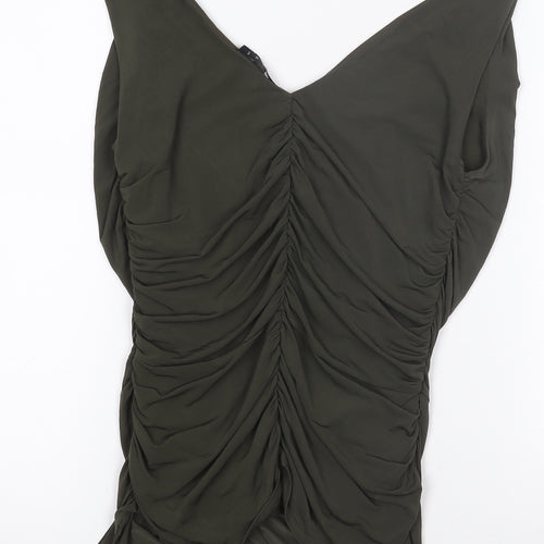 Coast Women's Green Wrap Jersey Sleeveless Blouse Size 12