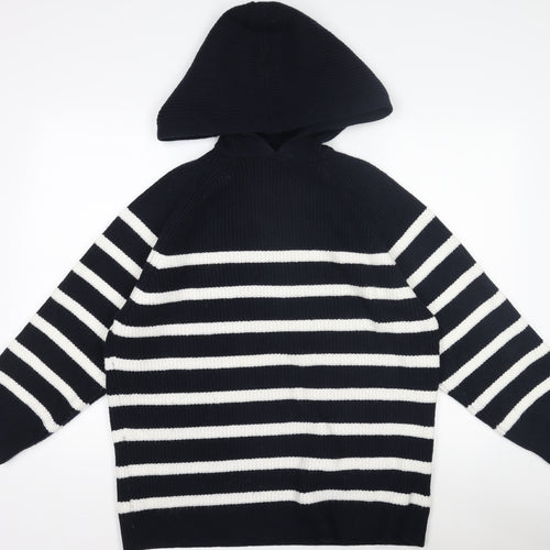 Zara Women Black & White Striped Hooded Knit Jumper Size S