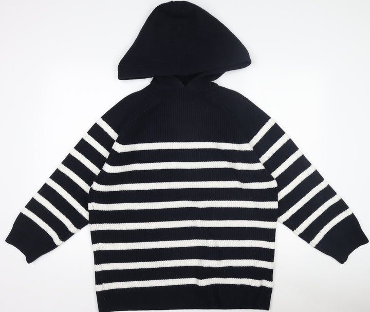 Zara Women Black & White Striped Hooded Knit Jumper Size S