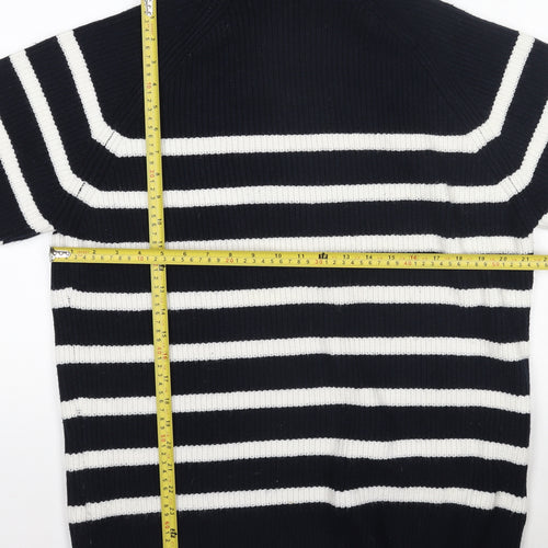Zara Women Black & White Striped Hooded Knit Jumper Size S