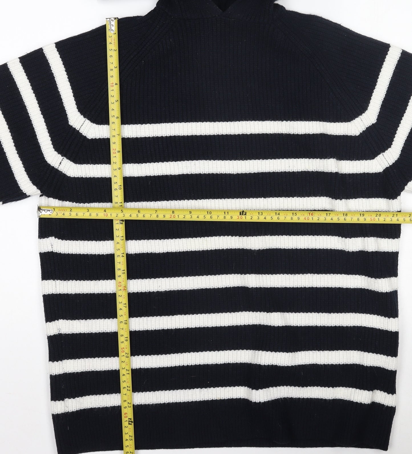 Zara Women Black & White Striped Hooded Knit Jumper Size S