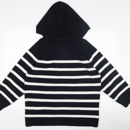 Zara Women Black & White Striped Hooded Knit Jumper Size S