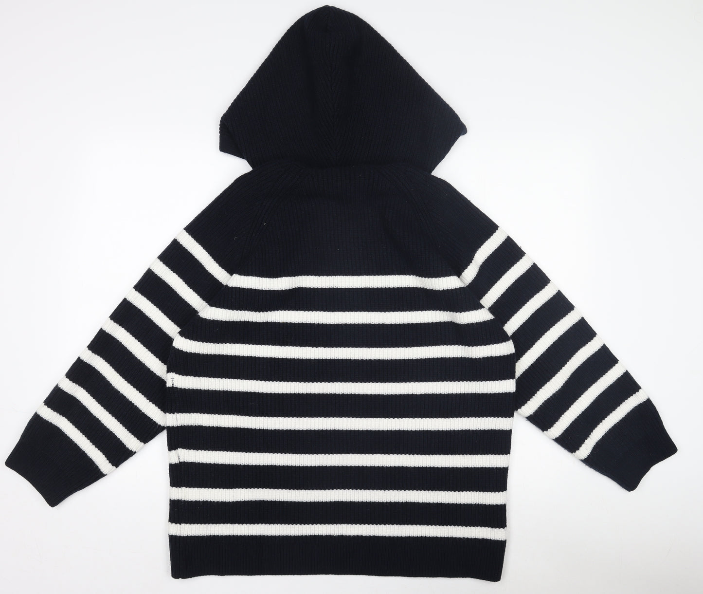 Zara Women Black & White Striped Hooded Knit Jumper Size S