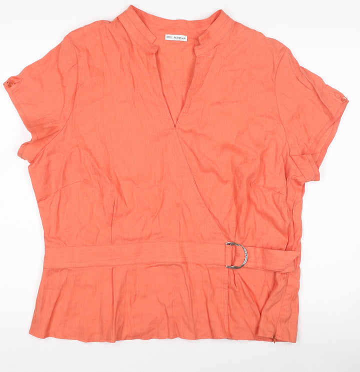 Marks and Spencer Autograph Women’s Orange Linen Blend Wrap Blouse Size 12