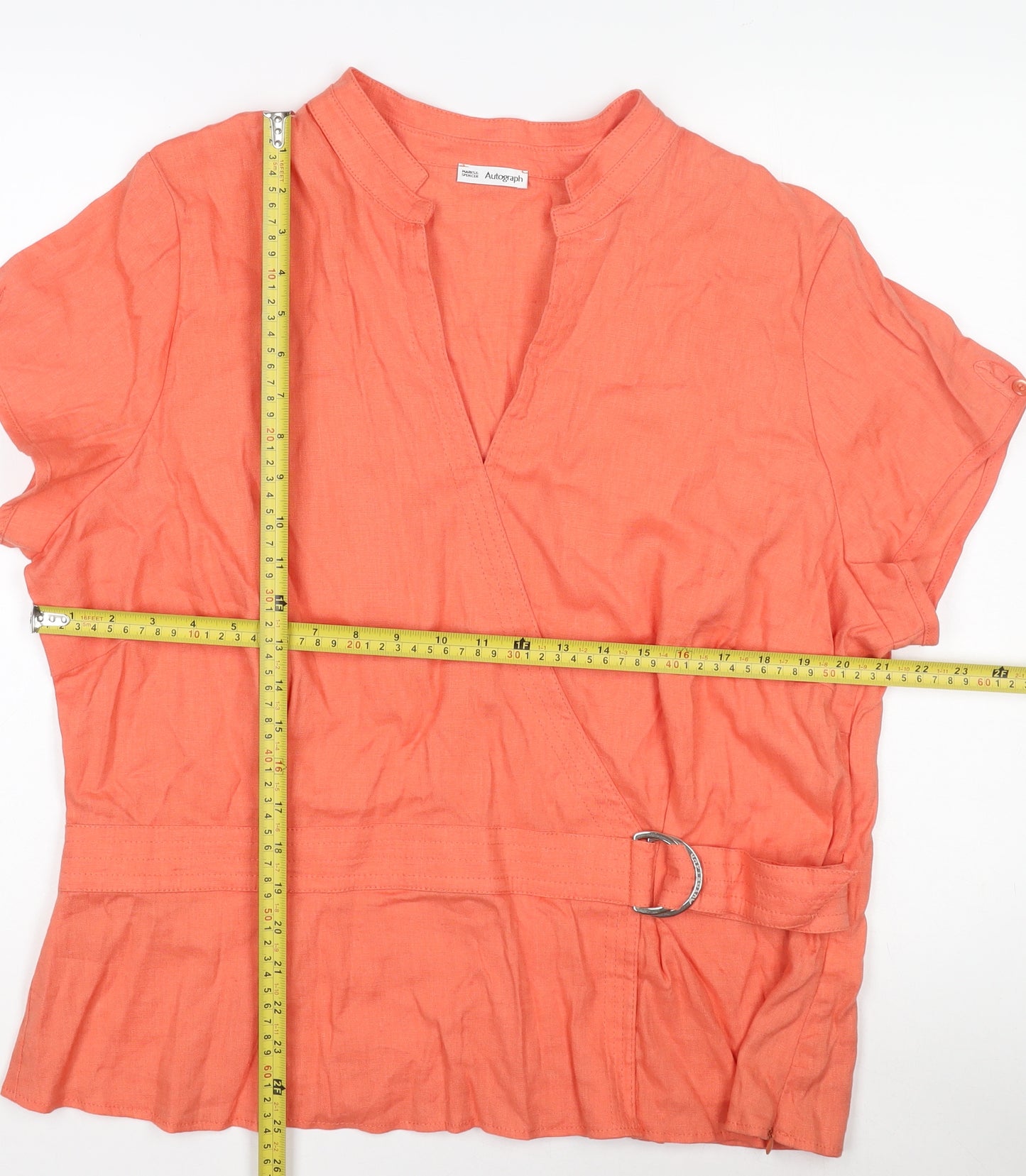 Marks and Spencer Autograph Women’s Orange Linen Blend Wrap Blouse Size 12