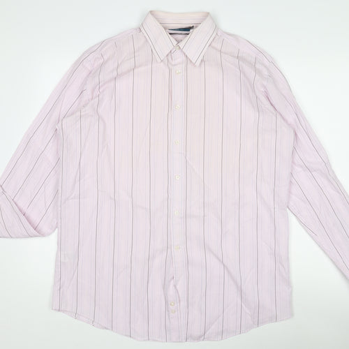 Marks and Spencer Men's Pink Striped Long Sleeve Regular Fit Dress Shirt 16in Collar