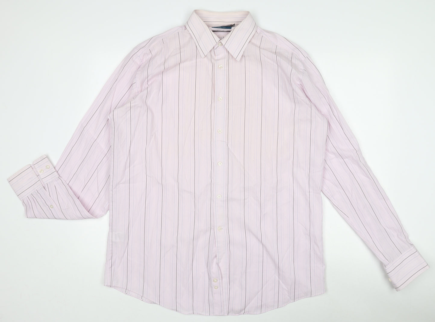 Marks and Spencer Men's Pink Striped Long Sleeve Regular Fit Dress Shirt 16in Collar