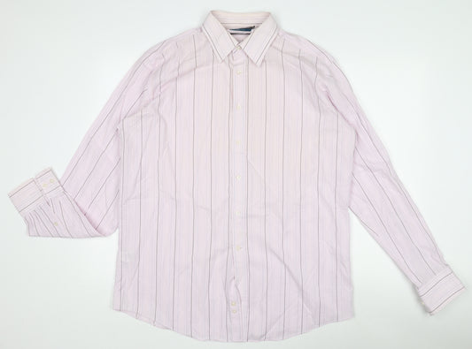 Marks and Spencer Men's Pink Striped Long Sleeve Regular Fit Dress Shirt 16in Collar