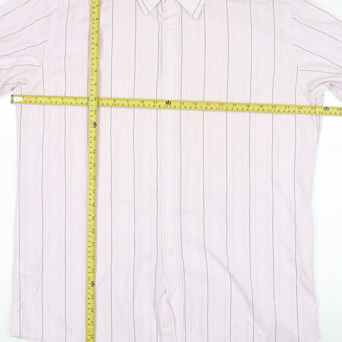 Marks and Spencer Men's Pink Striped Long Sleeve Regular Fit Dress Shirt 16in Collar