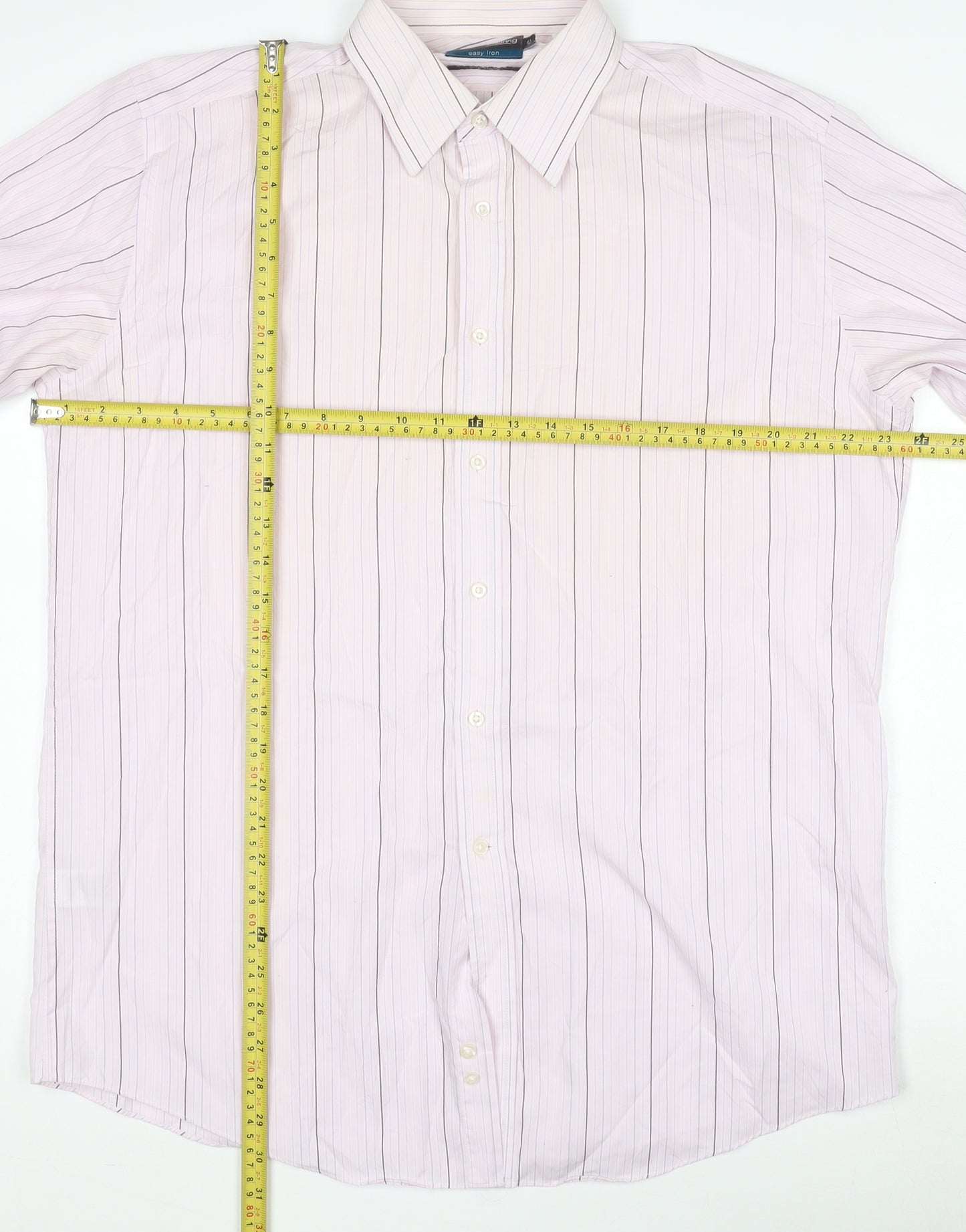 Marks and Spencer Men's Pink Striped Long Sleeve Regular Fit Dress Shirt 16in Collar