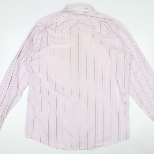 Marks and Spencer Men's Pink Striped Long Sleeve Regular Fit Dress Shirt 16in Collar