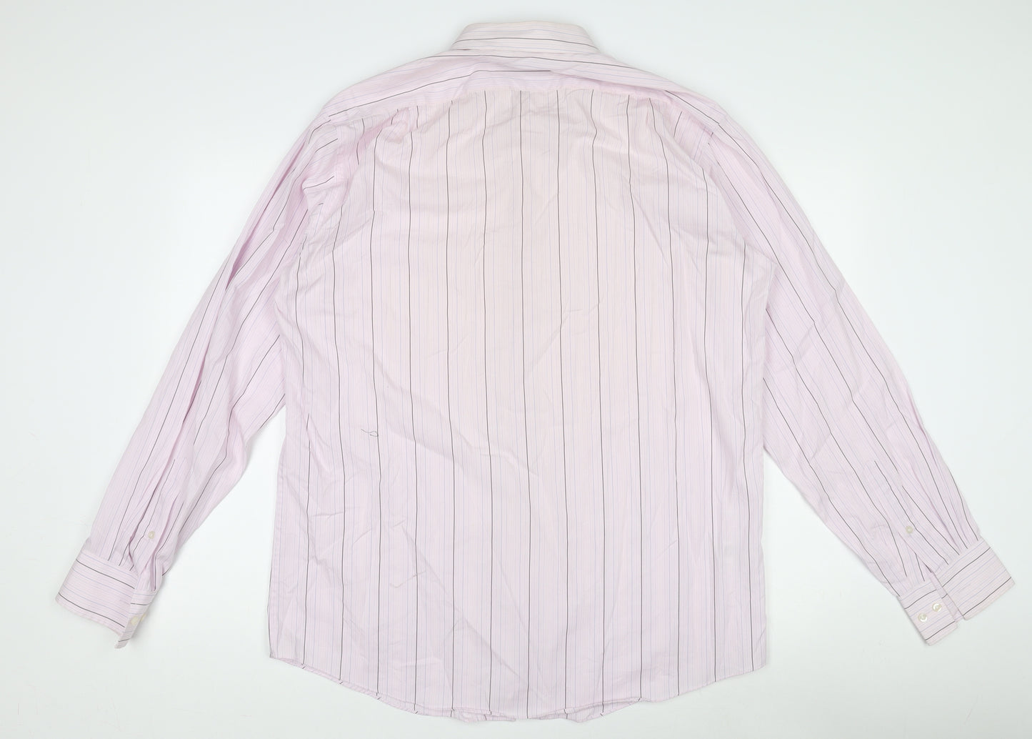 Marks and Spencer Men's Pink Striped Long Sleeve Regular Fit Dress Shirt 16in Collar