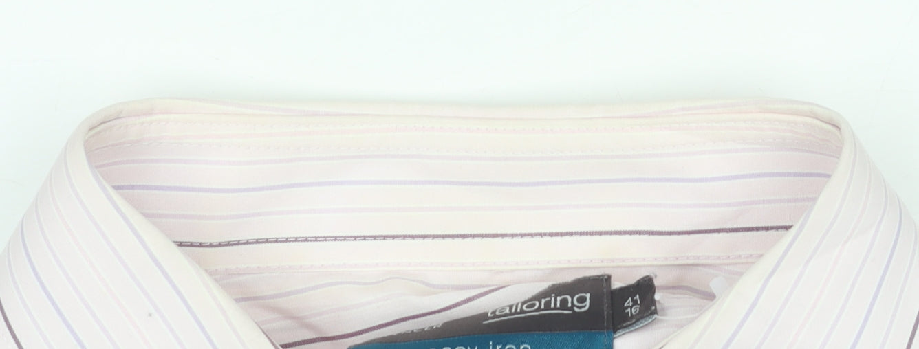 Marks and Spencer Men's Pink Striped Long Sleeve Regular Fit Dress Shirt 16in Collar