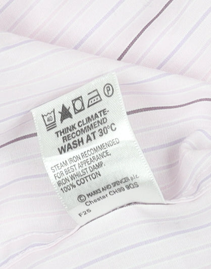 Marks and Spencer Men's Pink Striped Long Sleeve Regular Fit Dress Shirt 16in Collar