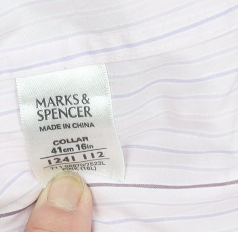 Marks and Spencer Men's Pink Striped Long Sleeve Regular Fit Dress Shirt 16in Collar
