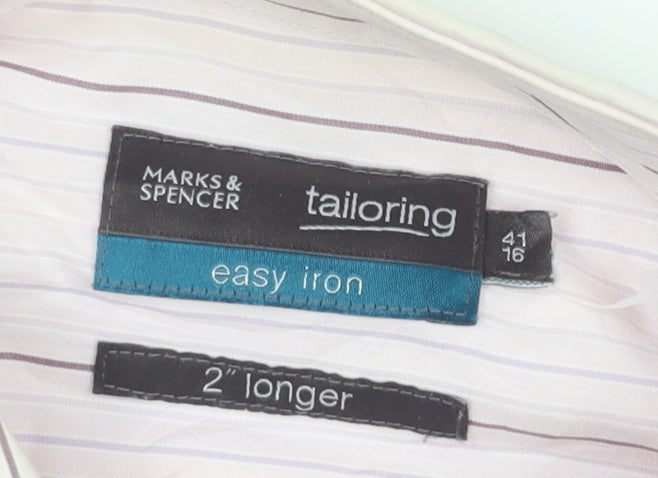 Marks and Spencer Men's Pink Striped Long Sleeve Regular Fit Dress Shirt 16in Collar