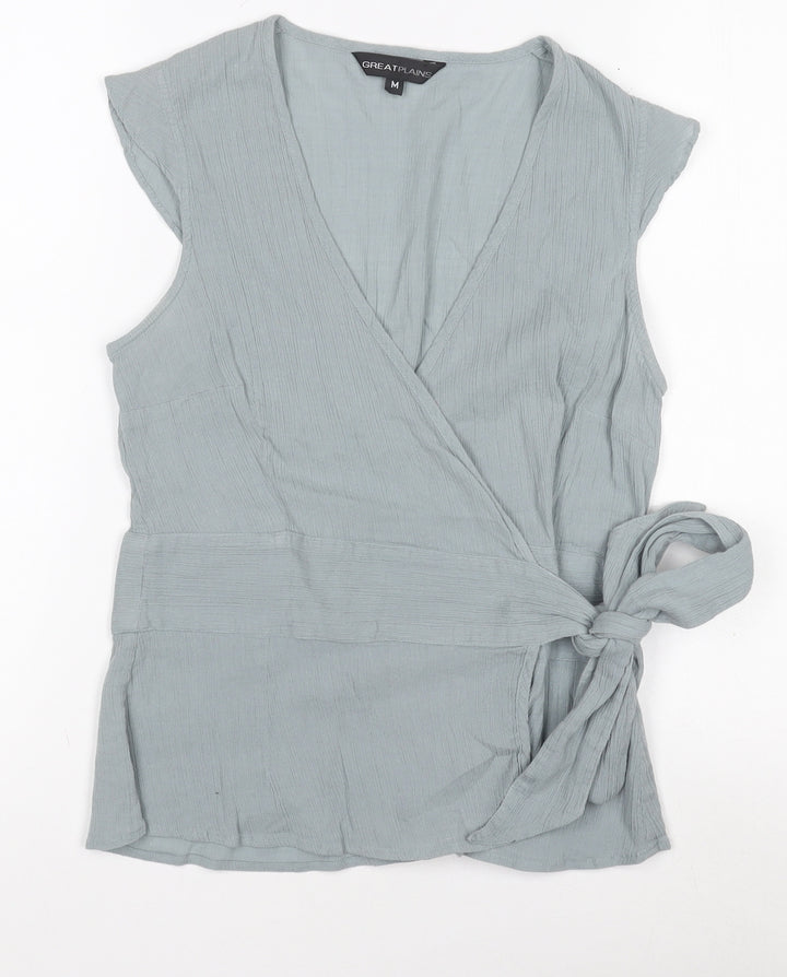 Great Plains Womens Green 100% Cotton Wrap Blouse Medium