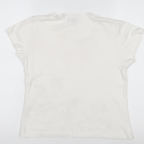 C.M.D Womens White Floral Embroidered V-Neck Cotton T-Shirt M
