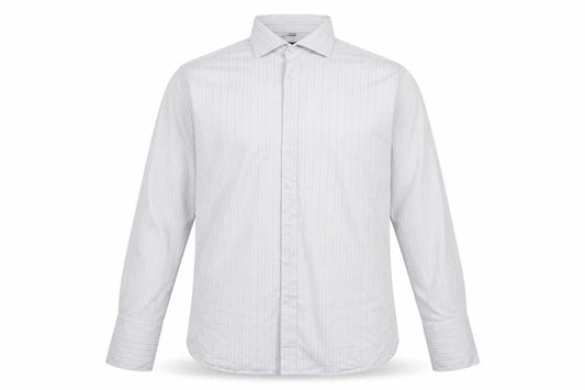 Racing Green Men’s Grey Striped 100% Cotton Long Sleeve Formal Shirt Size L