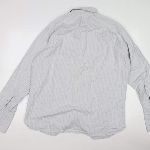 Racing Green Men’s Grey Striped 100% Cotton Long Sleeve Formal Shirt Size L