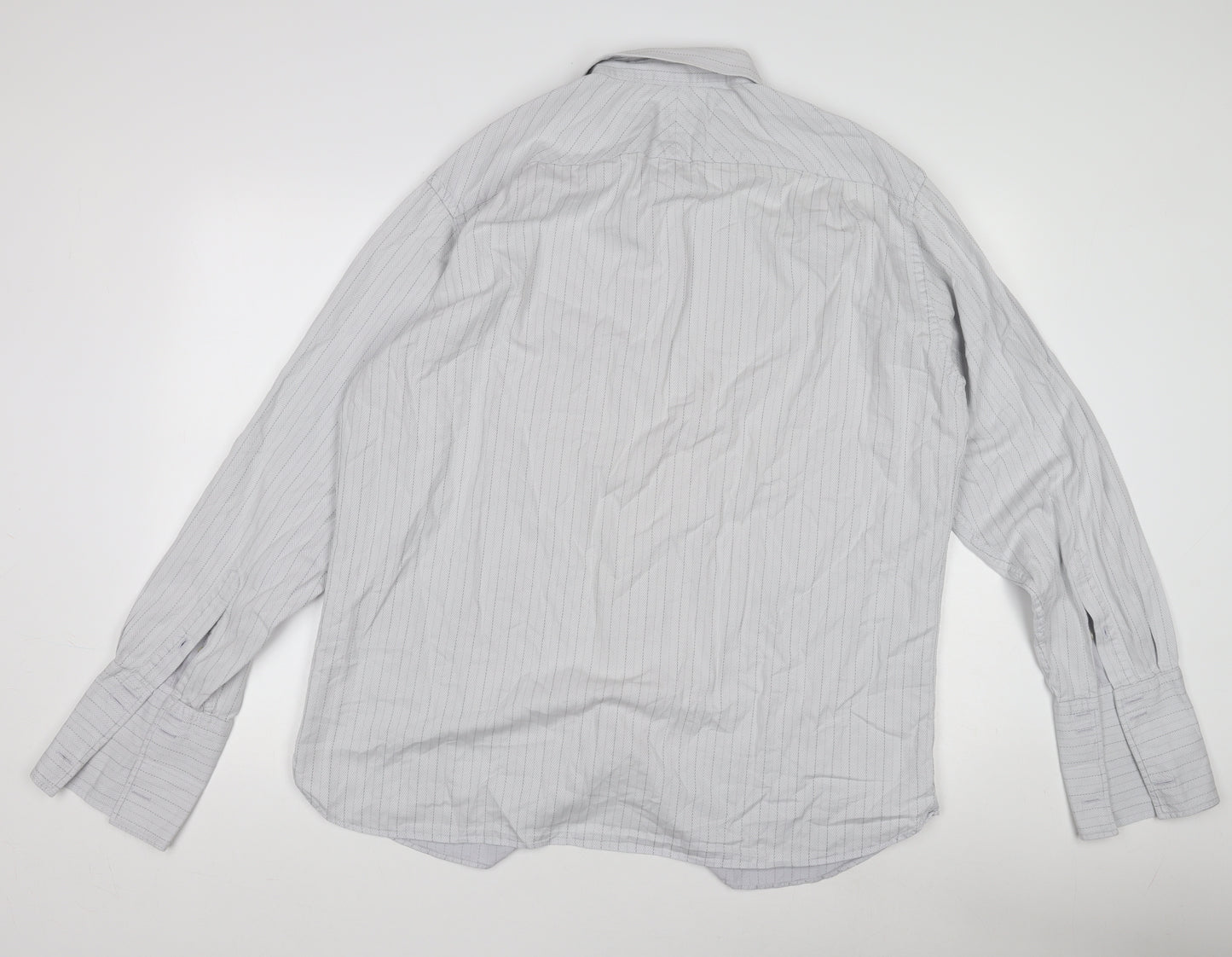 Racing Green Men’s Grey Striped 100% Cotton Long Sleeve Formal Shirt Size L