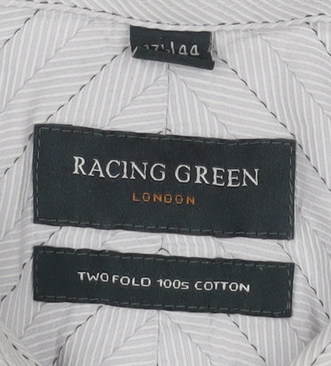 Racing Green Men’s Grey Striped 100% Cotton Long Sleeve Formal Shirt Size L