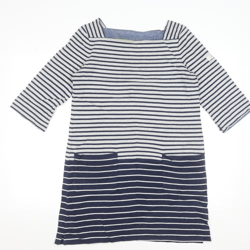 Joules Women Blue Striped Cotton Shift Dress Size 12 Nautical Style