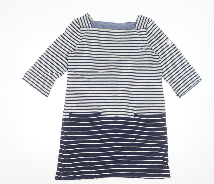 Joules Women Blue Striped Cotton Shift Dress Size 12 Nautical Style