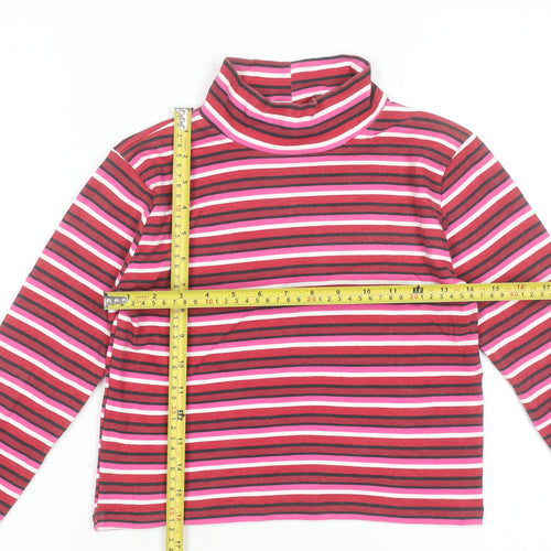 Beyond Retro Women's Red Striped Roll Neck Cropped Jersey Long Sleeve T-Shirt Size M