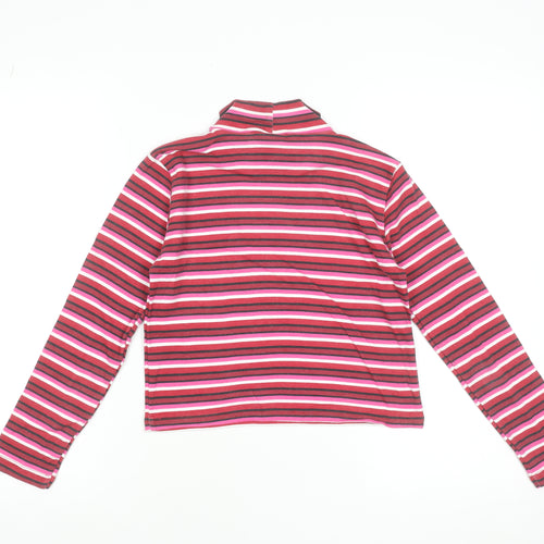 Beyond Retro Women's Red Striped Roll Neck Cropped Jersey Long Sleeve T-Shirt Size M