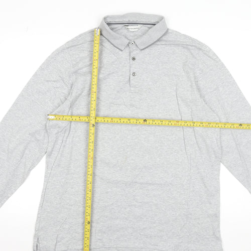 Marks and Spencer Men's Grey Long Sleeve Cotton Polo Shirt XL