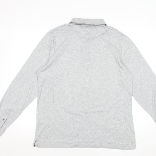 Marks and Spencer Men's Grey Long Sleeve Cotton Polo Shirt XL