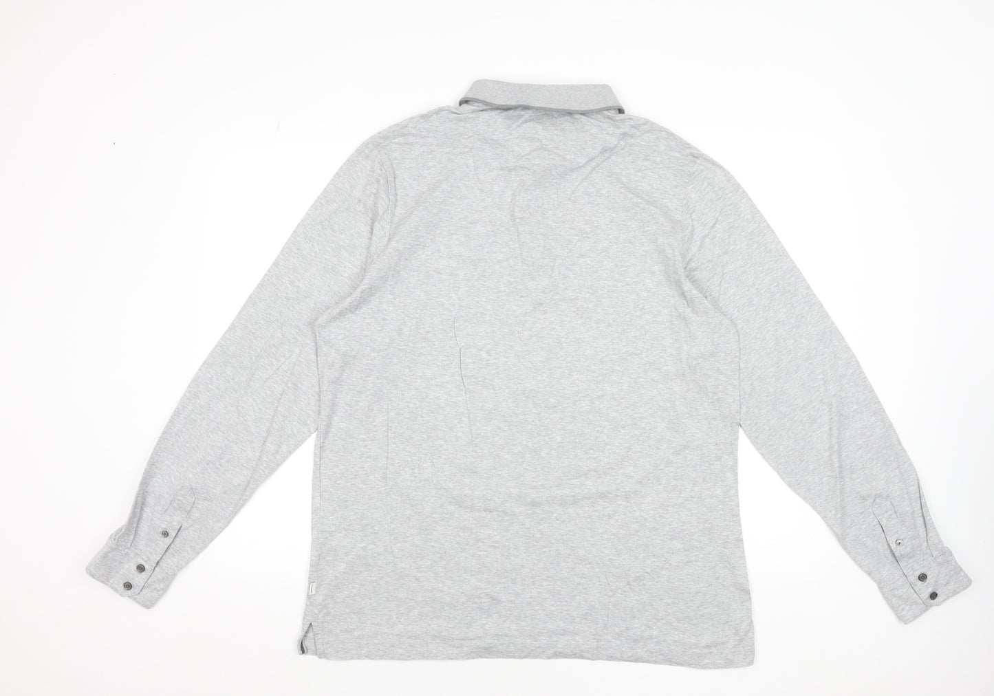 Marks and Spencer Men's Grey Long Sleeve Cotton Polo Shirt XL